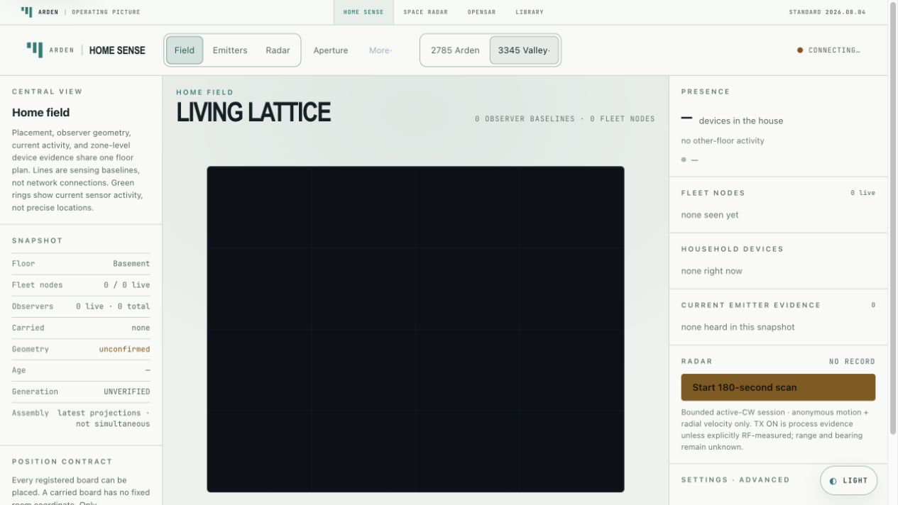 Home Sense showing a blank Living Lattice while the private hub is connecting